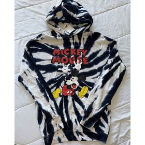 Disney Mickey Mouse Hoodie Mens XL US20 Blue White Tie Dye Graphic Pullover H&M